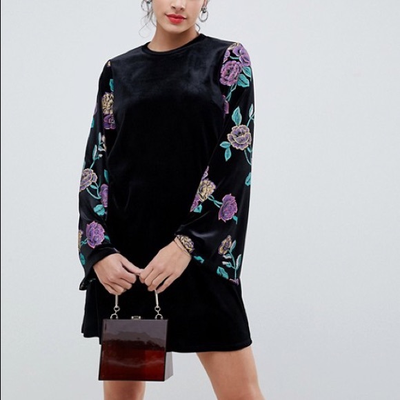 ASOS DESIGN velvet sweat dress puff sleeve - Picture 2 of 6